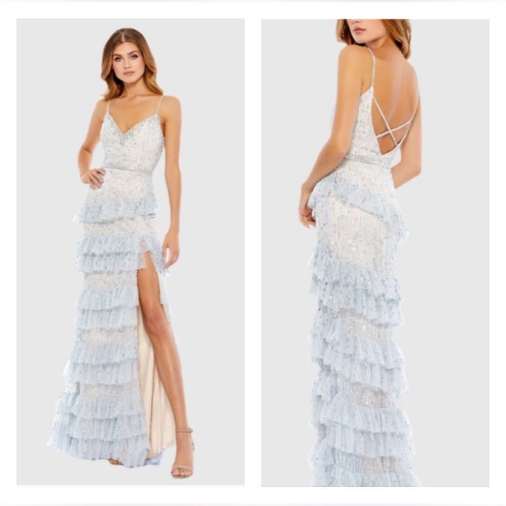 Mac Duggal 9116 NWT Embellished Ruffle Tiered Sleeveless Gown